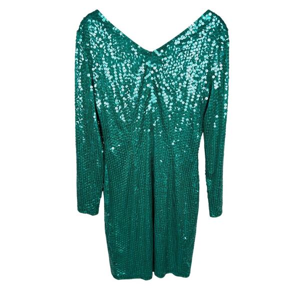 Vintage 80s Teal Blue Square Neck Long Sleeve Mini Dress M - Picture 2 of 5